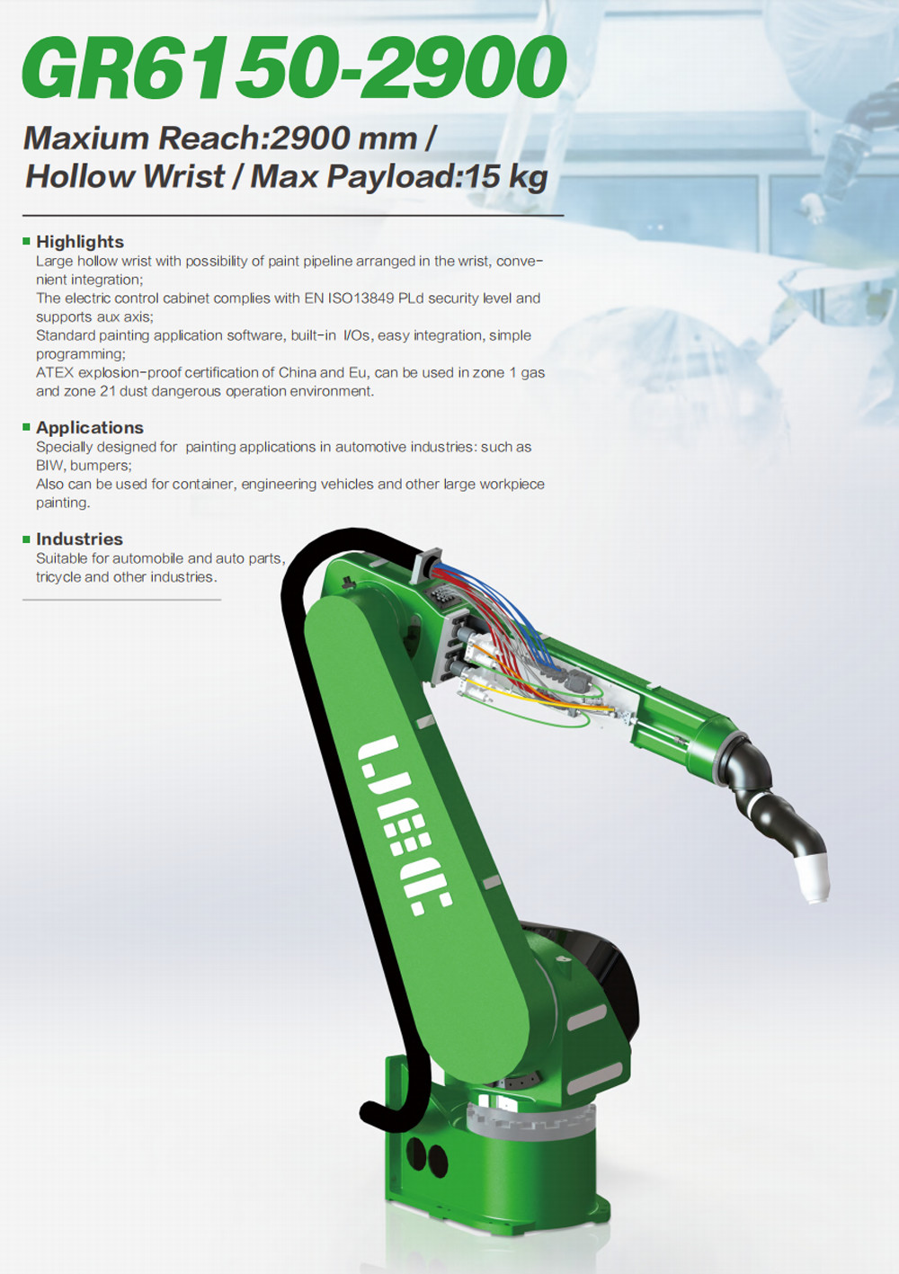 Painting Robots For Painting Applications In Automotive And Tricycle Industries GR6150-2900 Payload 15kg Reach 2900mm