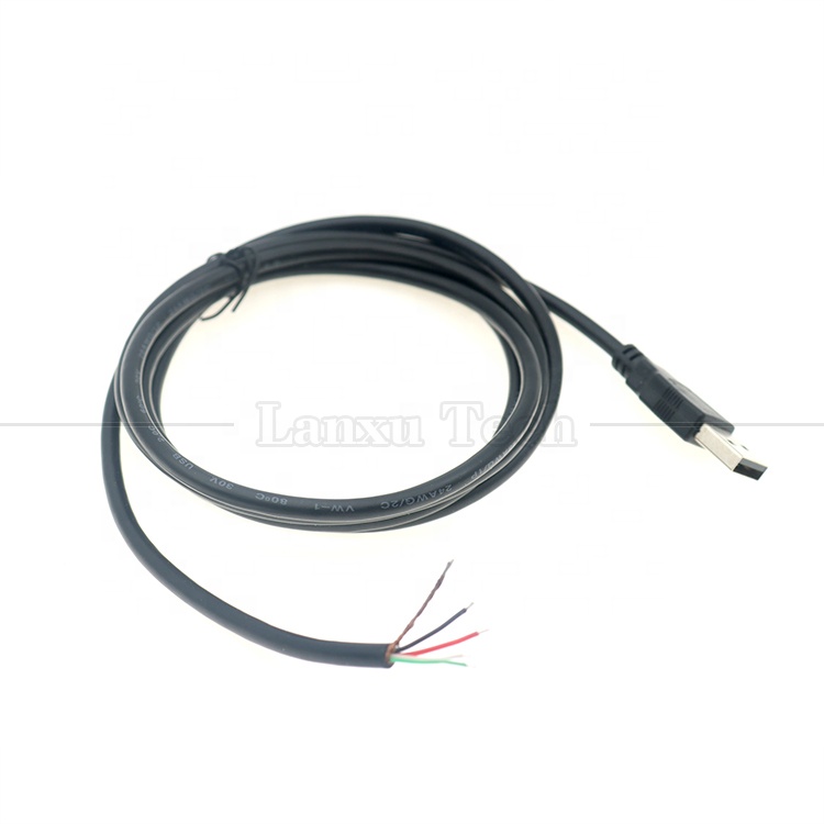 Custom Shield USB 2.0 A Male to Stripped Wires Open End Pigtail Cable