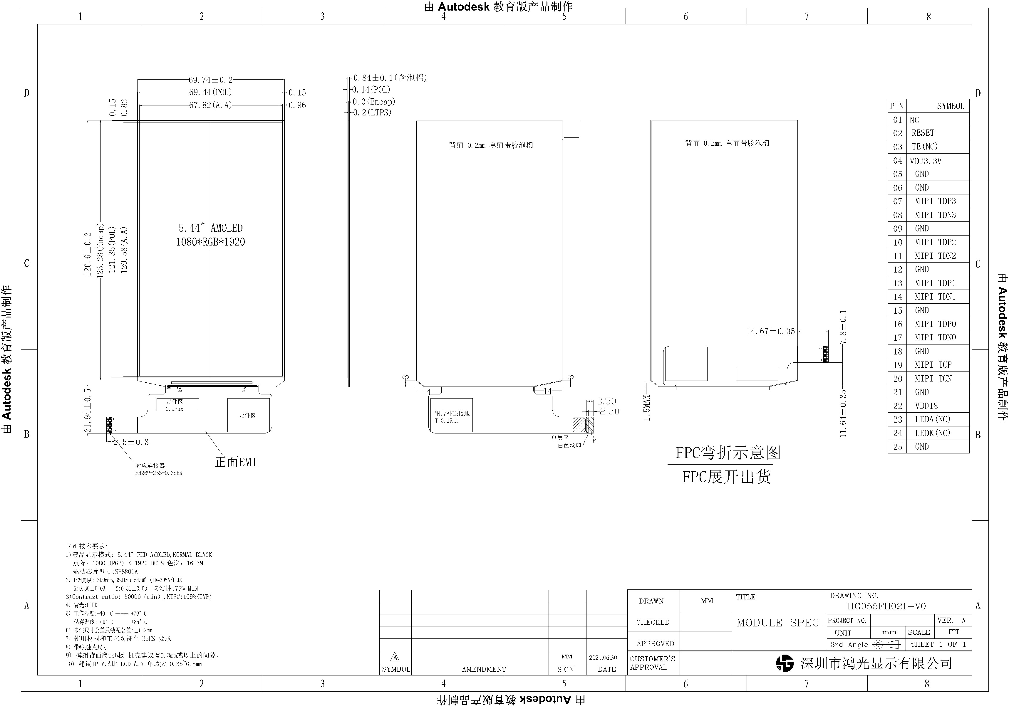 5.44 Inch AMOLED Display Screen 1080x1920 Resolution IPS MIPI Interface for VR