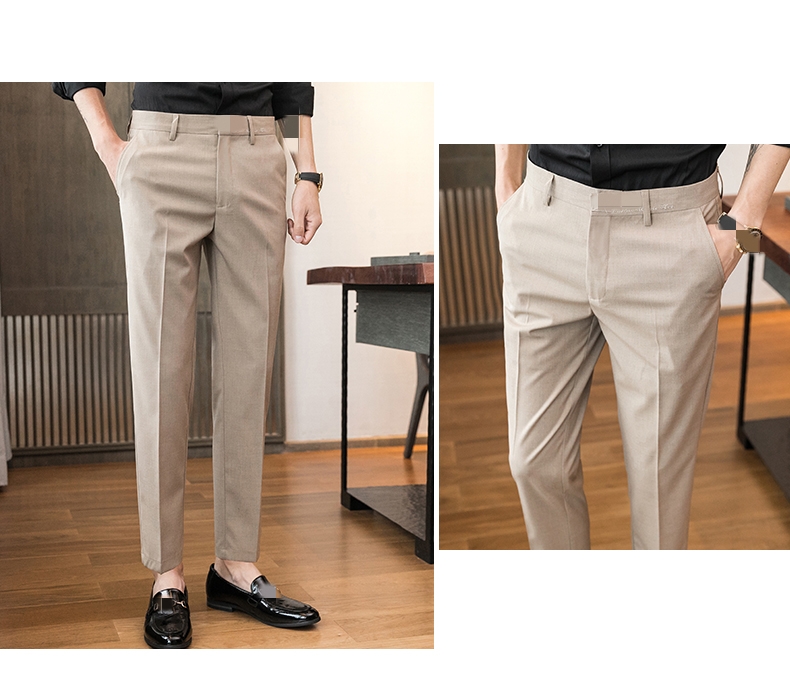 Slim Fit Office Trousers in Black Perfect for Formal Business Attire Zipper Fly Closure