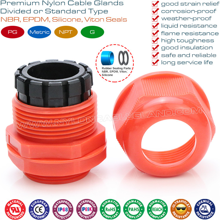 Polyamide Polymer IP68 Waterproof Adjustable Metric Electrical Cable Glands with Sealing Washers (Gaskets)