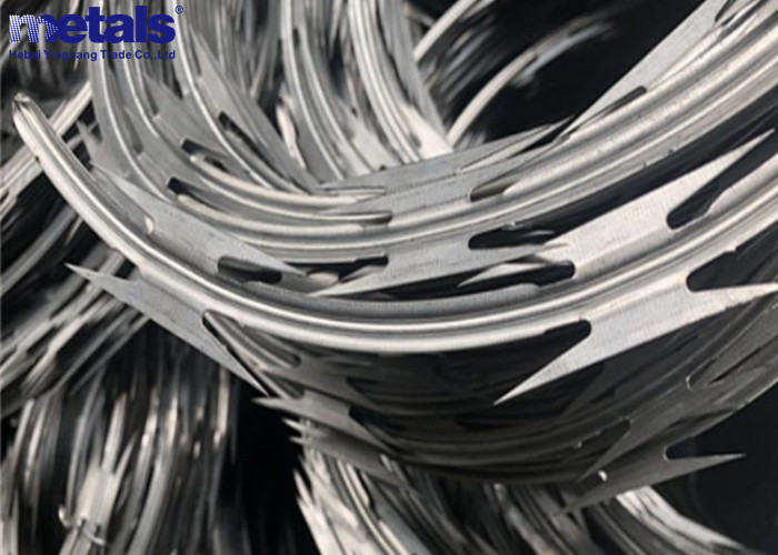Galvanized High Security Fencing Barbed Tape Concertina In Military Prison Industrial Settings