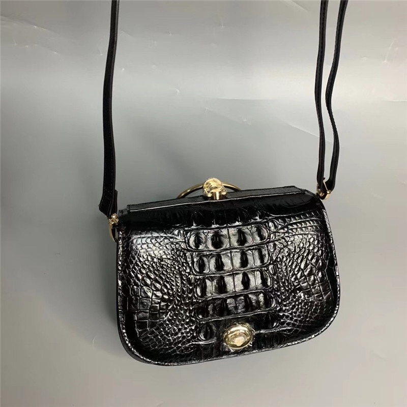 Genuine Alligator Leather Round Handle Female Small Handbag Lady Saddle Purse Exotic Crocodile Skin Women Shoulder Bag