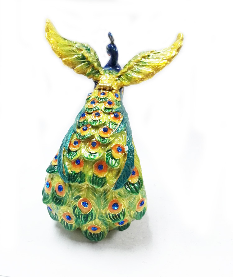 Decorative Gift Colorful Peacock Jewelry Box Metal Peacock Jewelry Box For Sale