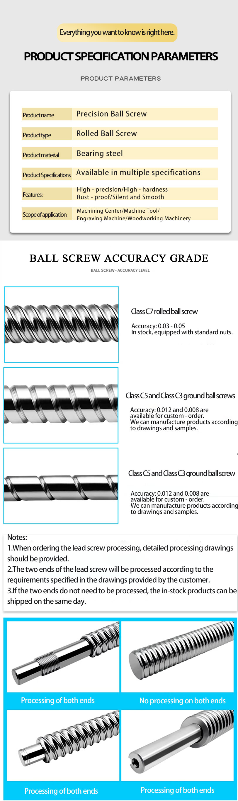 Low Friction Rolled Ball Screw High Precision 3D Printer Ball Screw 10 - 160mm For Linear Modules