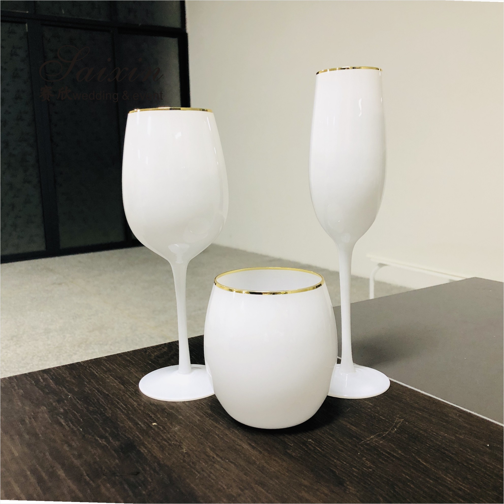 Gold Edge Clear Wine Champagne Water Glasses Party Personalised Wedding Glassware
