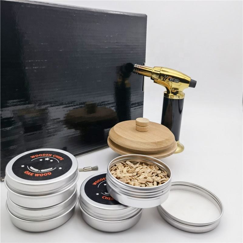 New Design Wood Drink Cocktail Smoker with Torch Bartender Kit Whiskey Cocktail Smoker Set For Home Bar