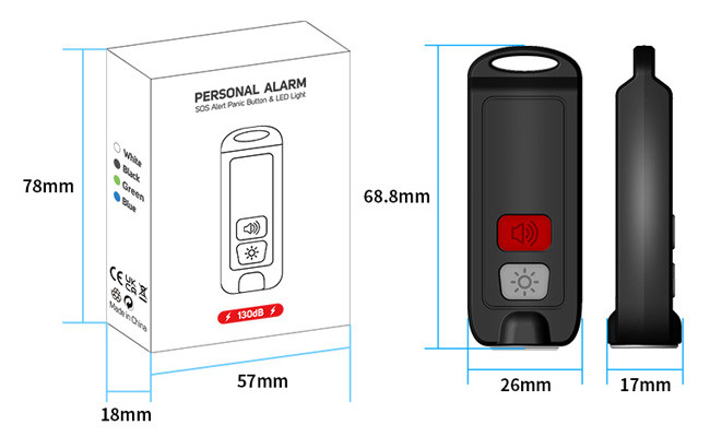 Rechargeable Battery 150mAh Siren Alarm Keychain 130DB For Kids Women