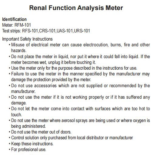 Renal Function UR CR UA Test Meter