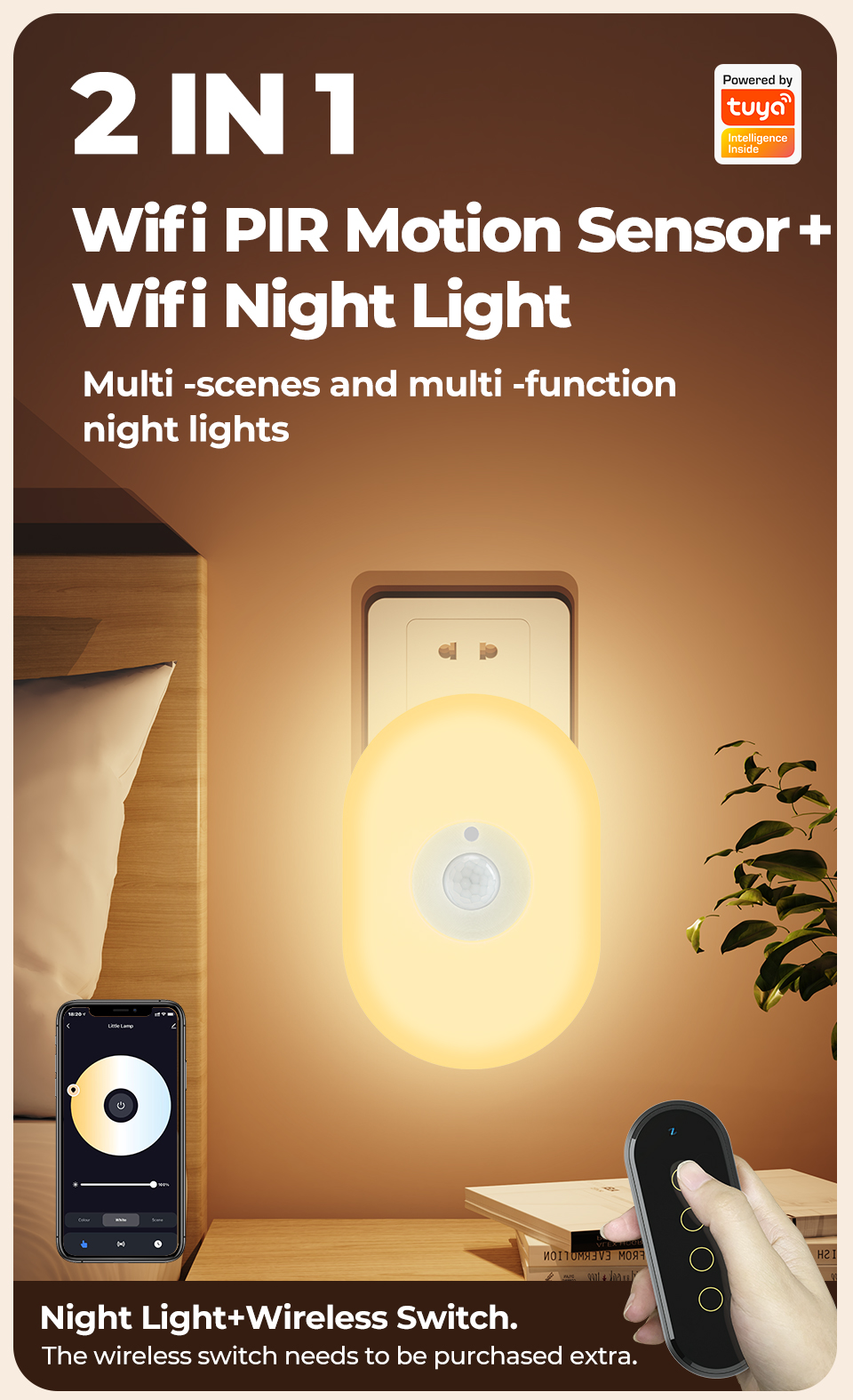 Oval Tuya Pir Sensor Night Light Bathroom Motion Sensor Night Light