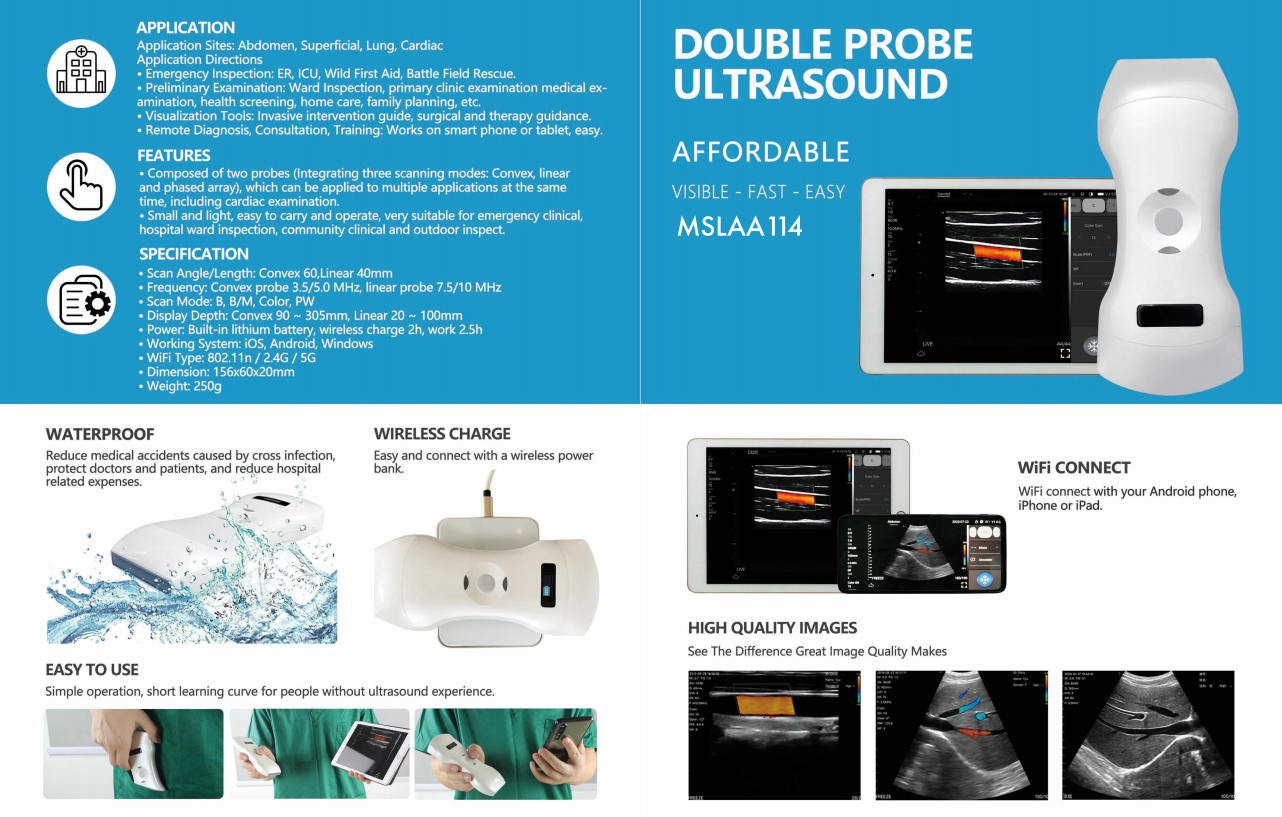Convex Linear Phased Transvaginal Wireless 3 in 1 Portable Ultrasound Scanner Probe