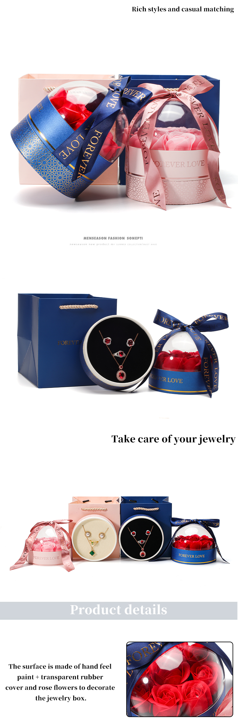 OEM Logo Round Save Rose Flower Jewelry Box For Wedding Birthday Bridesmaid Gift