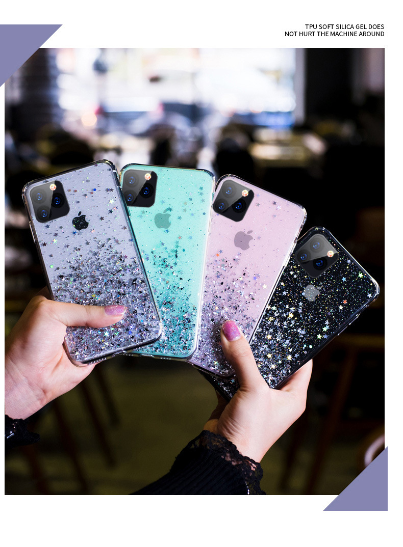 Solid Color TPU Cover Cell Transparent Glitter Epoxy Phone Case for iPhone 11 Pro Max