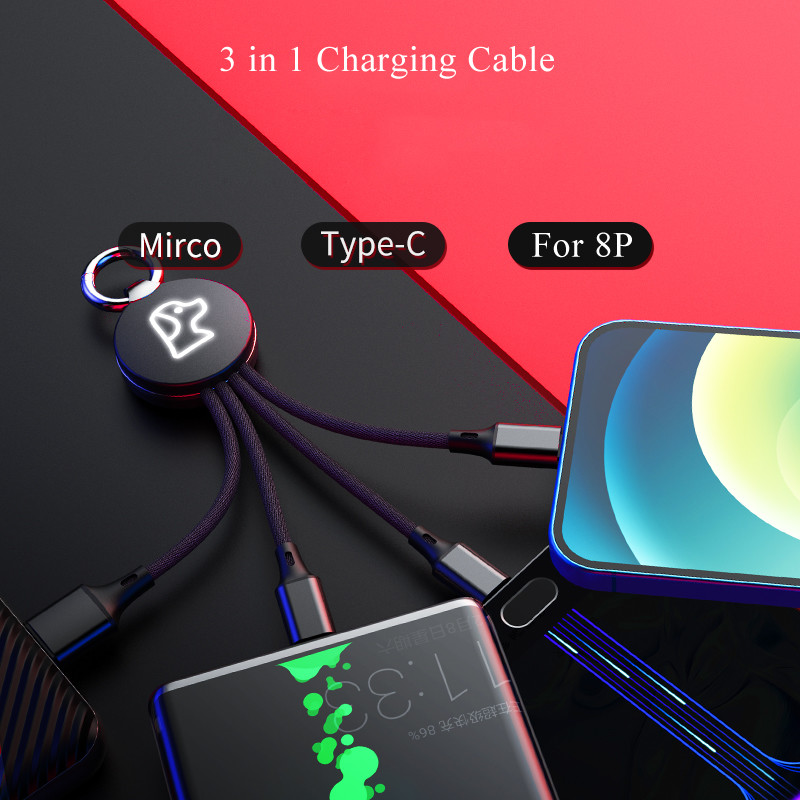 OD 3.5mm 3 In 1 Universal Usb Charging Cable Multi Pin Keychain Design