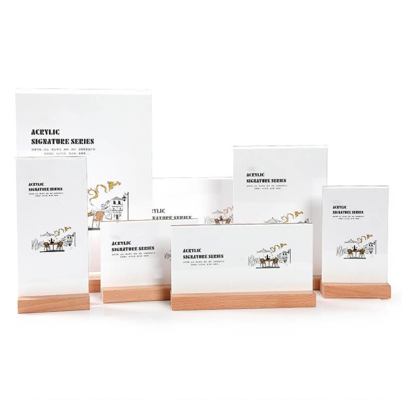 Acrylic Tabletop Photo Frames With Wood Stand For Libraries Restaurants