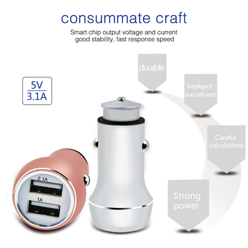 12V 3.1A Aluminium Alloy dual port usb cell phone smart car charger with rohs certificate for Smart Phone Tablets