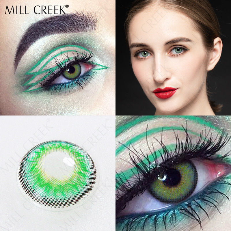 Custom Reusable Colored Sea Olive Green Contact Lens Yearly 14mm