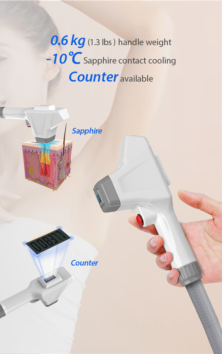808nm Laser Hair Removal Machine With Sapphire Contact Cooling Water Cooling