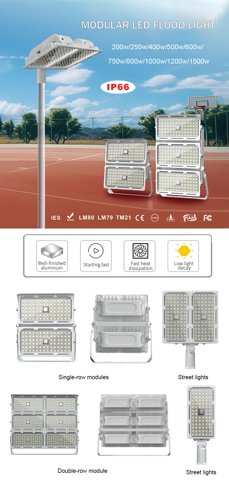 Football Stadium 250w 500w 600w 750w 800w 1000w 1200w 1500w Smd LED Flood Lights