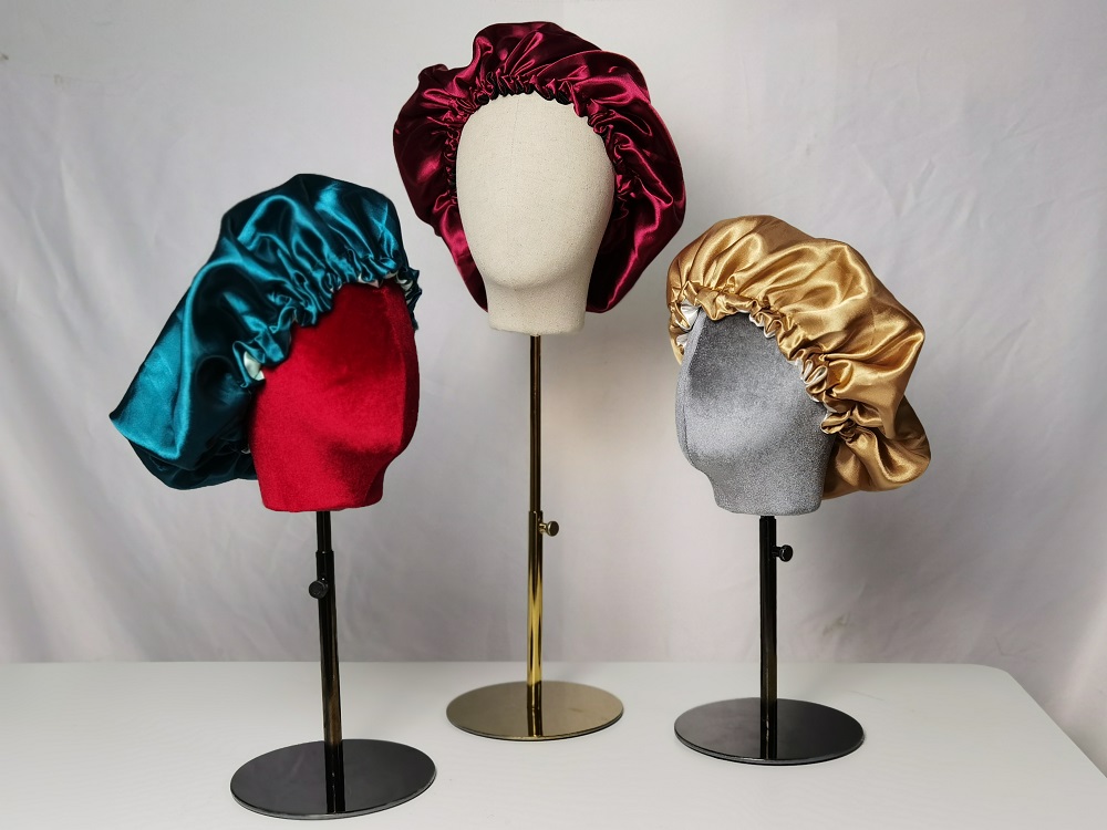 OEM ODM 49cm Satin Hair Bonnet For Sleeping Plain Dyed Colored
