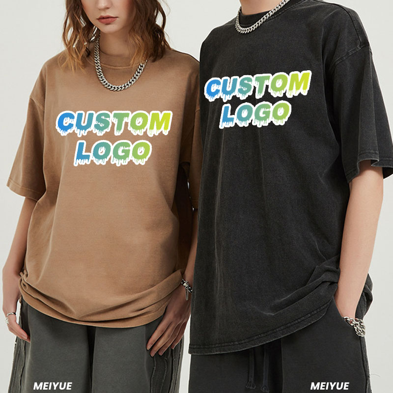 Customizable Vintage Streetwear T Shirts Men 100% Cotton Acid Wash Black Shirt