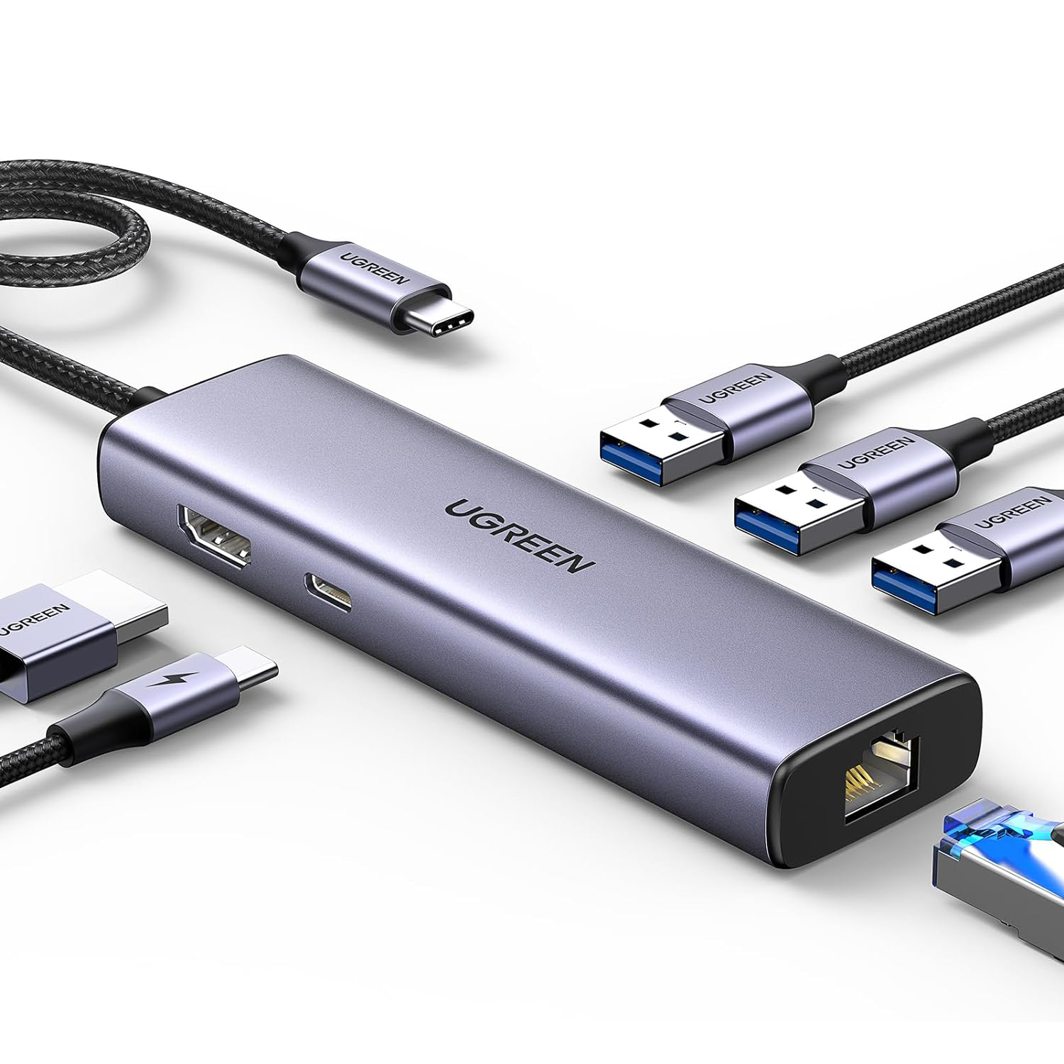 Revodok 6 in 1 USB C Hub Gigabit Ethernet Adapter with 4K-HDMI, 100W PD Charging, USB A Data Ports