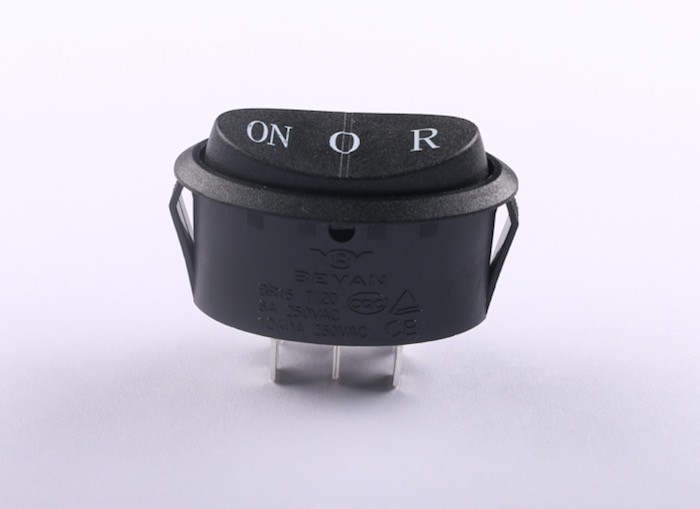 Small NO-O-R Oval Rocker Switch 3 Pin 6A 125V With Nylon Frames And Actuator