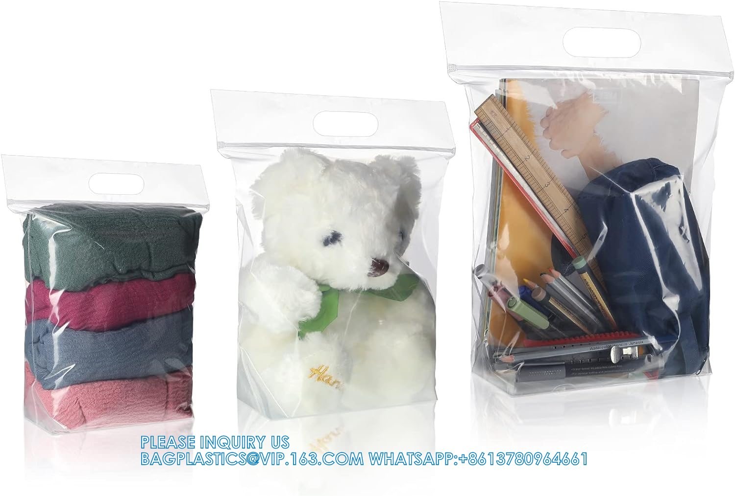 Zipper Storage Bags Plastic Zipper Bags Transparent Zip Plastic Bags Expandable Bottom Bag With Carry Handle