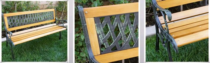 Durable Public Ornamental Iron Parts Wood Slats Cast Iron Outdoor Garden Chair