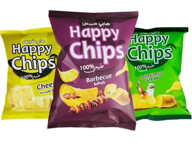 Custom Food Popcorn Potato Chips three side seal pouch for Snack