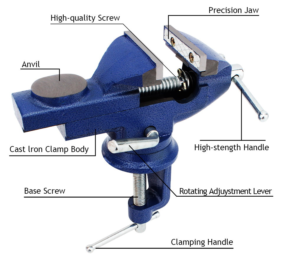 3 Inch Universal Table Vise 360 Degree Swivel Base Quick Adjust