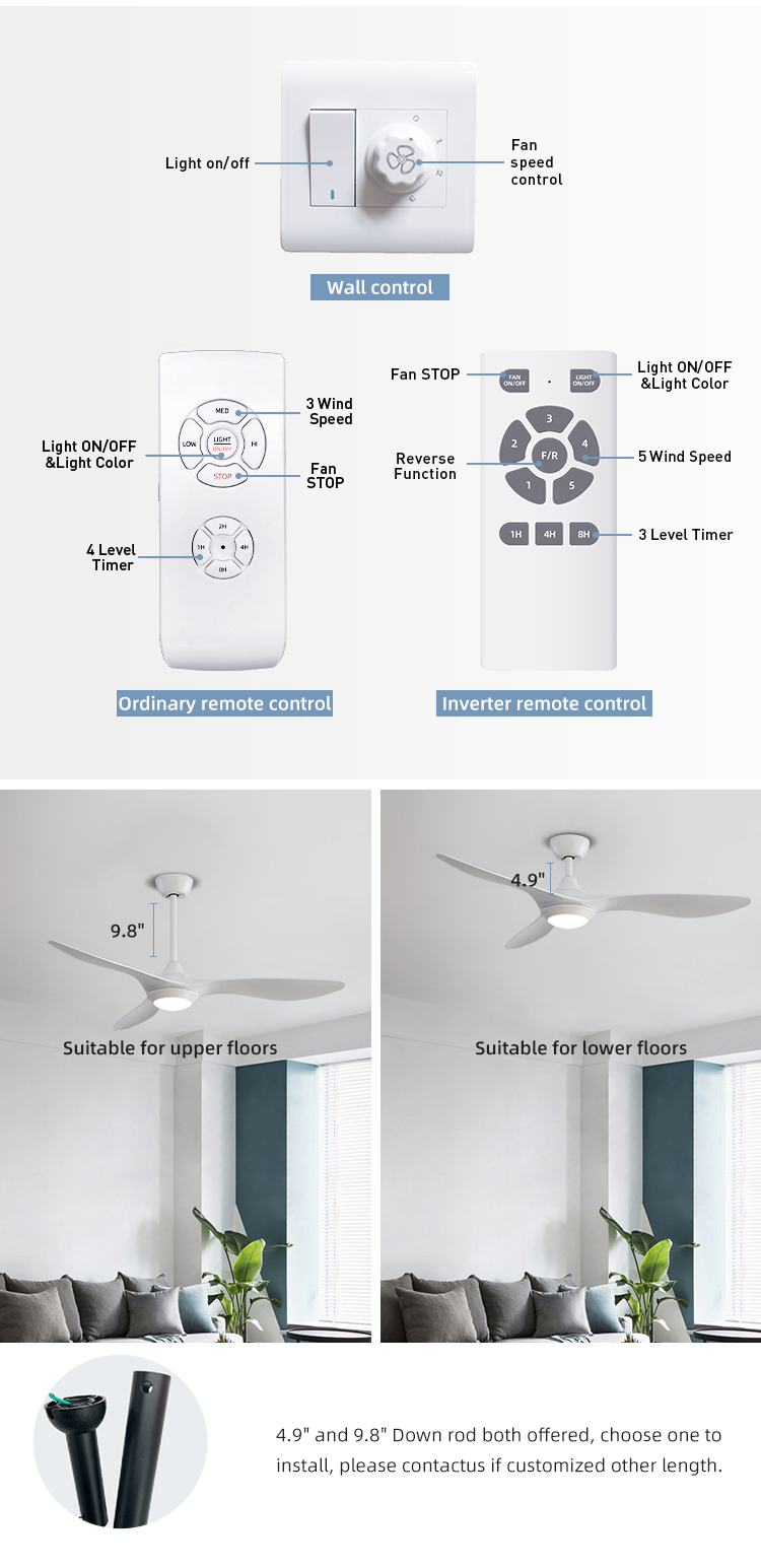 Popular 52 Inch 90lm/W ABS Blade Ceiling Fan With Light 50000hours