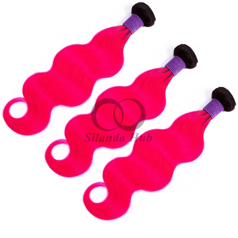 #T1B/Pink Body Wave Remy Human Hair Bundles Sew In Weave Bundles Brazilian Bundle Deals