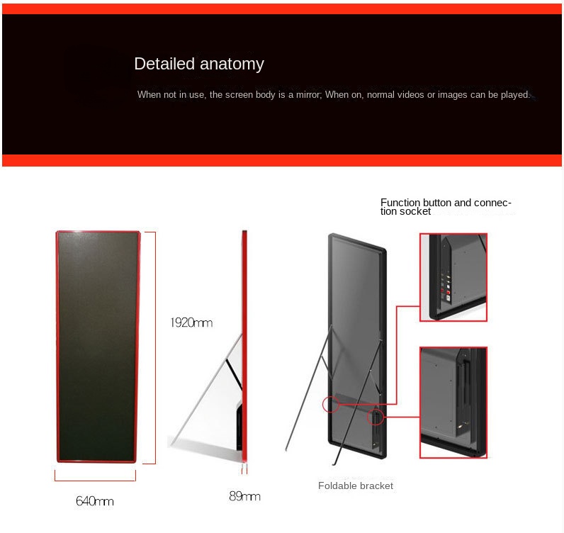 Floor Standing IP40 Mirror LED Screen P2.5 HD Video Advertising Poster Display