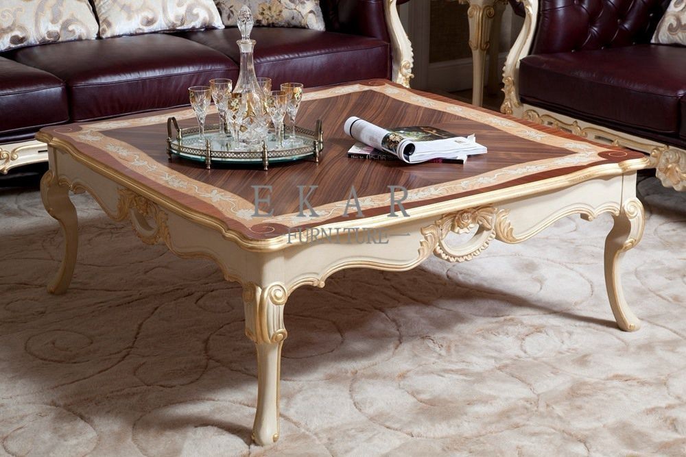 Wholesale High Gloss Finished Italian Classic Wooden Carving Tea Table