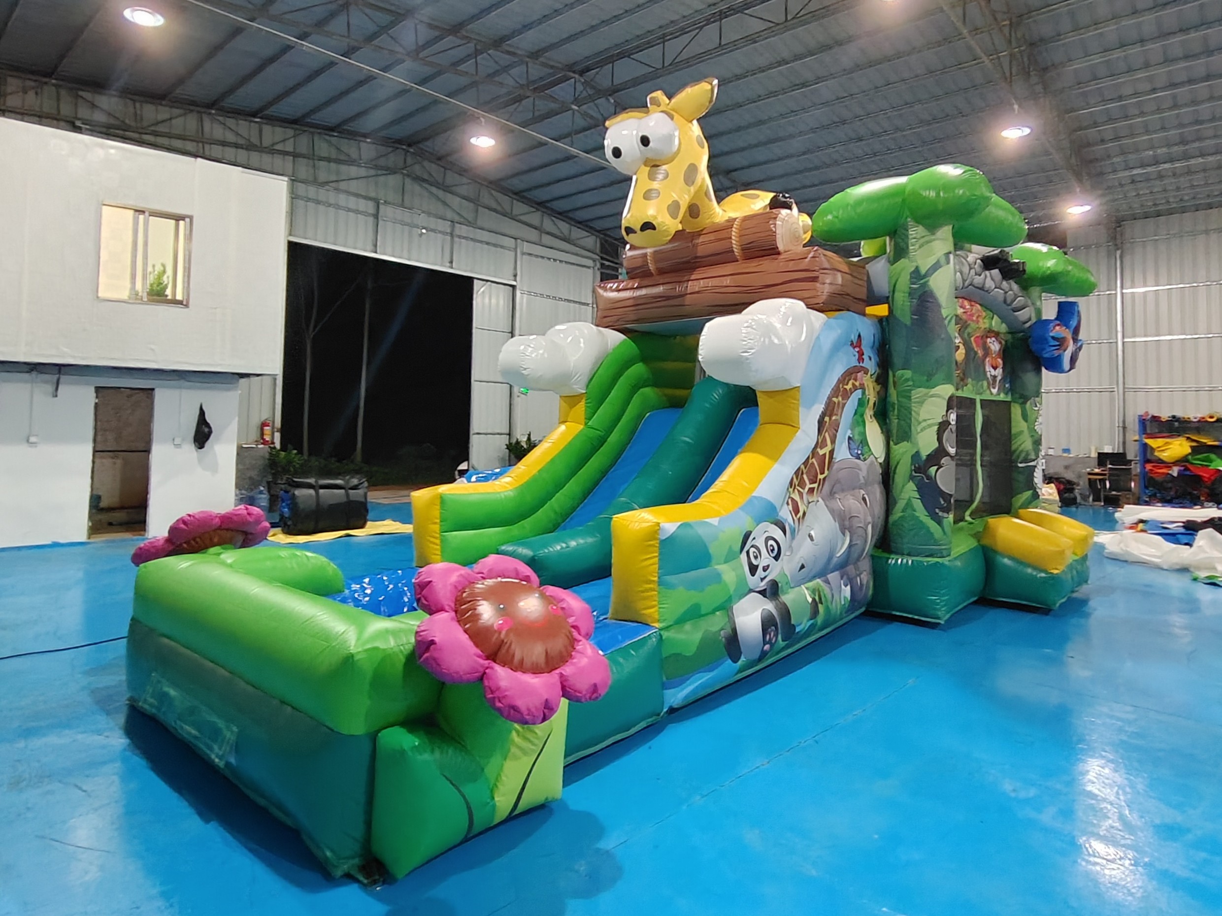 Outdoor Bounce House With Slide Jungle Animals Inflatable Bouncy Castle With Slide Combo Double Slides For Rental