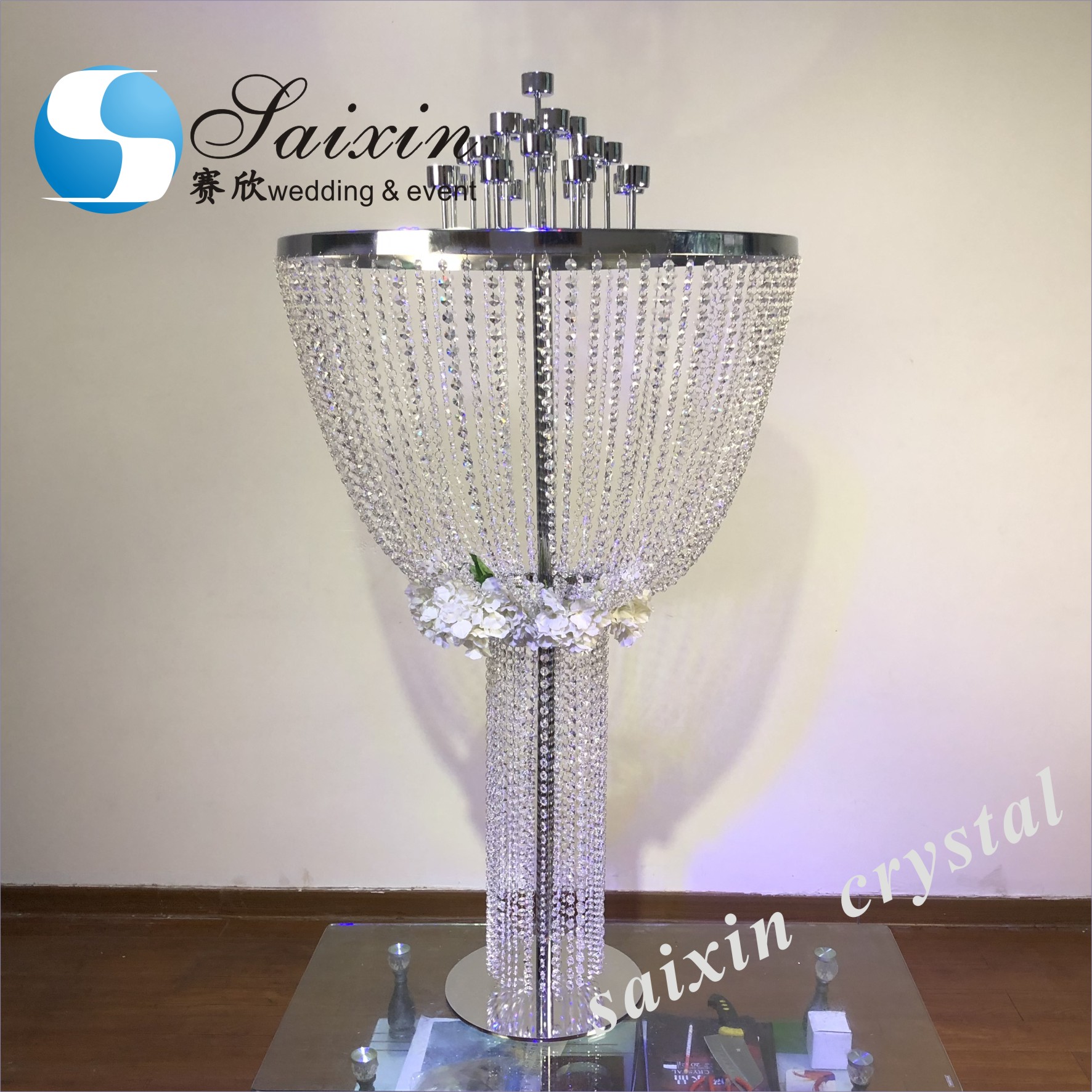Iron Metal Hanging Candelabra Centerpiece Gold Metal Flower Stand 120cm