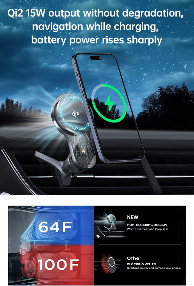Strong Magnetic Stability Ultra-Thin Fan Cooling Fast Charging Wireless Charging Car Phone Holder One-Handed Operation