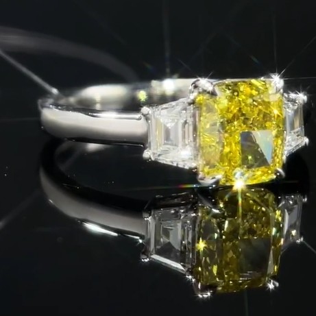 1.22ct Lab Grown Diamond Ring With Yellow Diamond Three Stone Style Custom-Made Jewelry