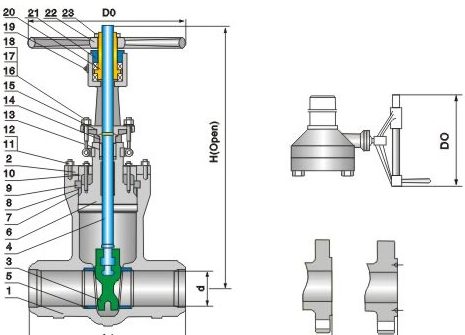 Pressure Seal Cast Steel Gate Valve Drawing for 1500LB-2500LB