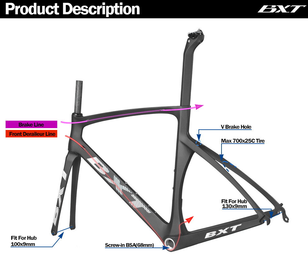 700C Carbon Road Bike Frame Racing Mtb Frame V Brake Rim Brake