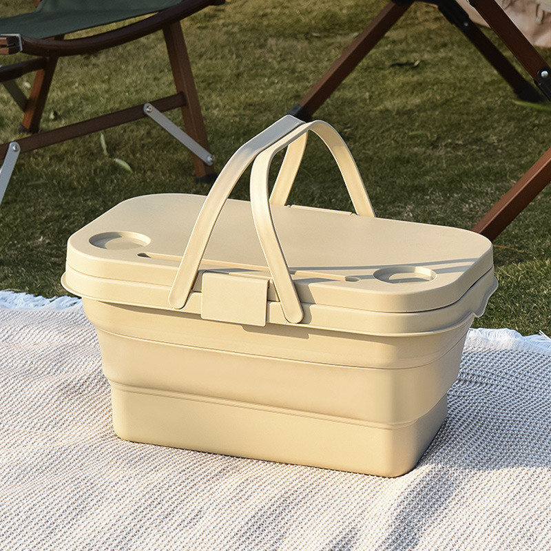 OUTDOOR SPRING CAMPING COLLAPSIBLE STORAGE BOX FOLDING TABLE PICNIC PORTABLE STORAGE BASKET PICNIC BASKET COMES WITH