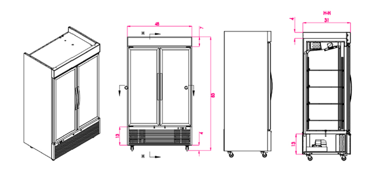 R290 GAS Commercial Upright Drinks Fridge Frozen Food Merchandiser 1170L