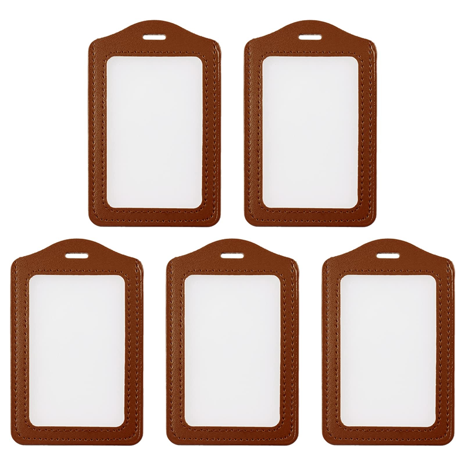 Leather ID Card Holder Vertical Work Permit Name Credit Card Case High Transparency