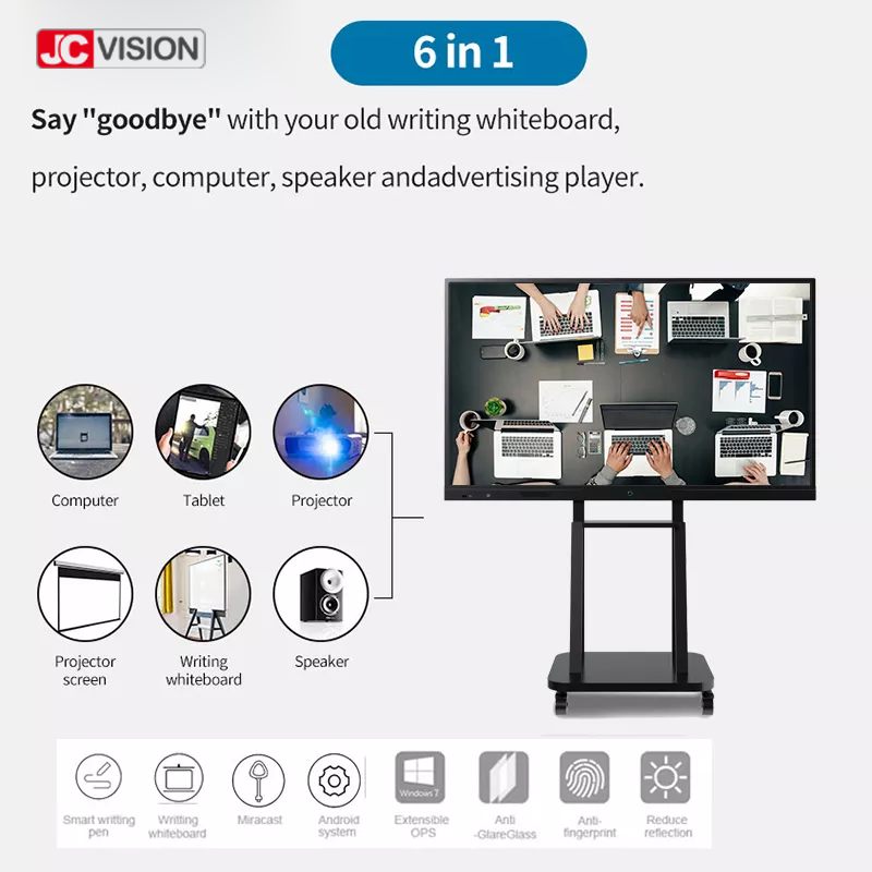 JCVISION 86inch Classroom Teaching Interactive Smartboard Compatible With Windows/Mac/Android/IOS