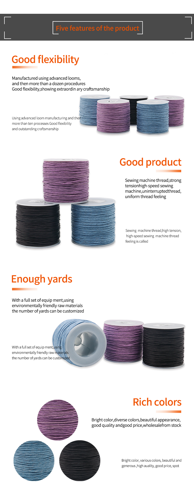 100% Cotton Roll Cord Waxed Thread Cord String Strap for Jewelry Making Plastic Cone