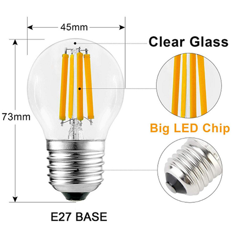 G45 4W Amber LED Filament Bulb E27 230V Vintage LED Edison filament light Bulb