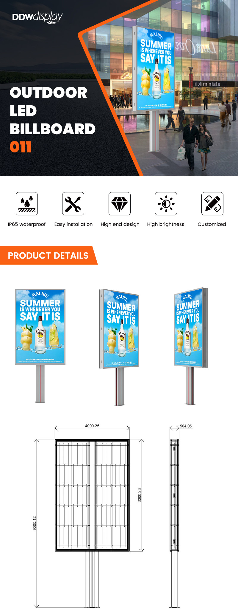 High end design 8000nits waterproof IP65 p6 steel outdoor led billboard for advertising