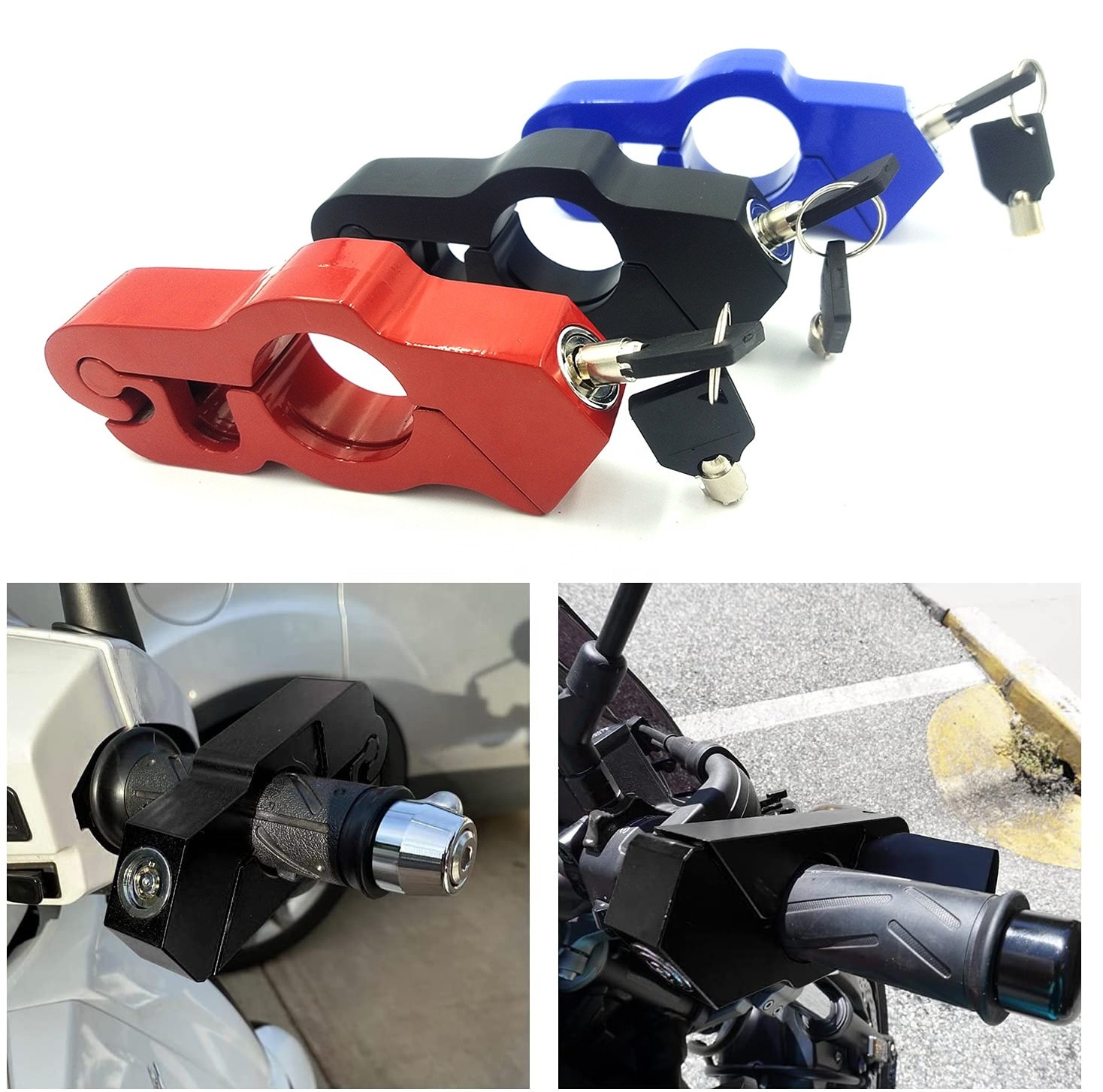 Scooter Motorbike ATV Motorcycle Handle Lever Lock Alarm CNC Anti-Theft Grip Lock