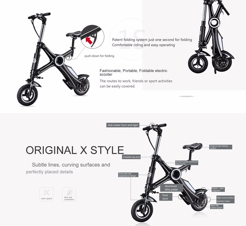 Adult Foldable Electric Scooter , folding electric bike with Pedal and Seat